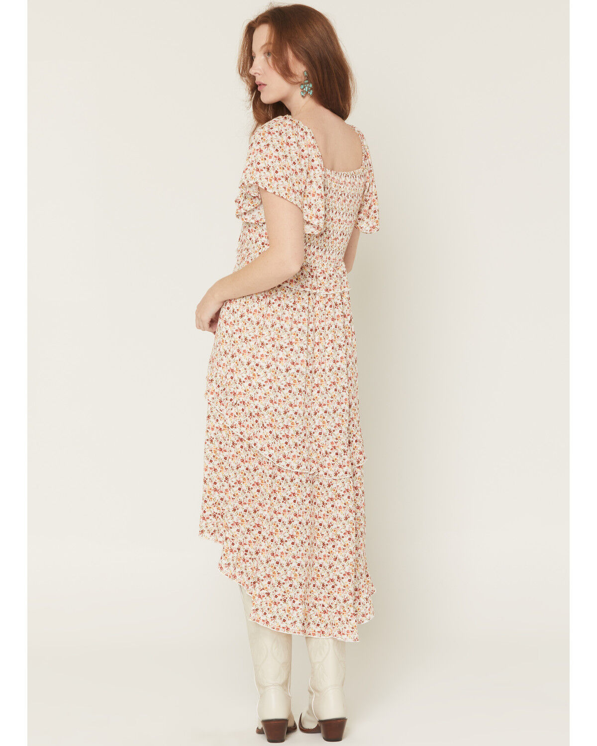 Image #4 - Wild Moss Women's Floral Print Ruffle Tiered High-Low Midi Dress, Multi, hi-res