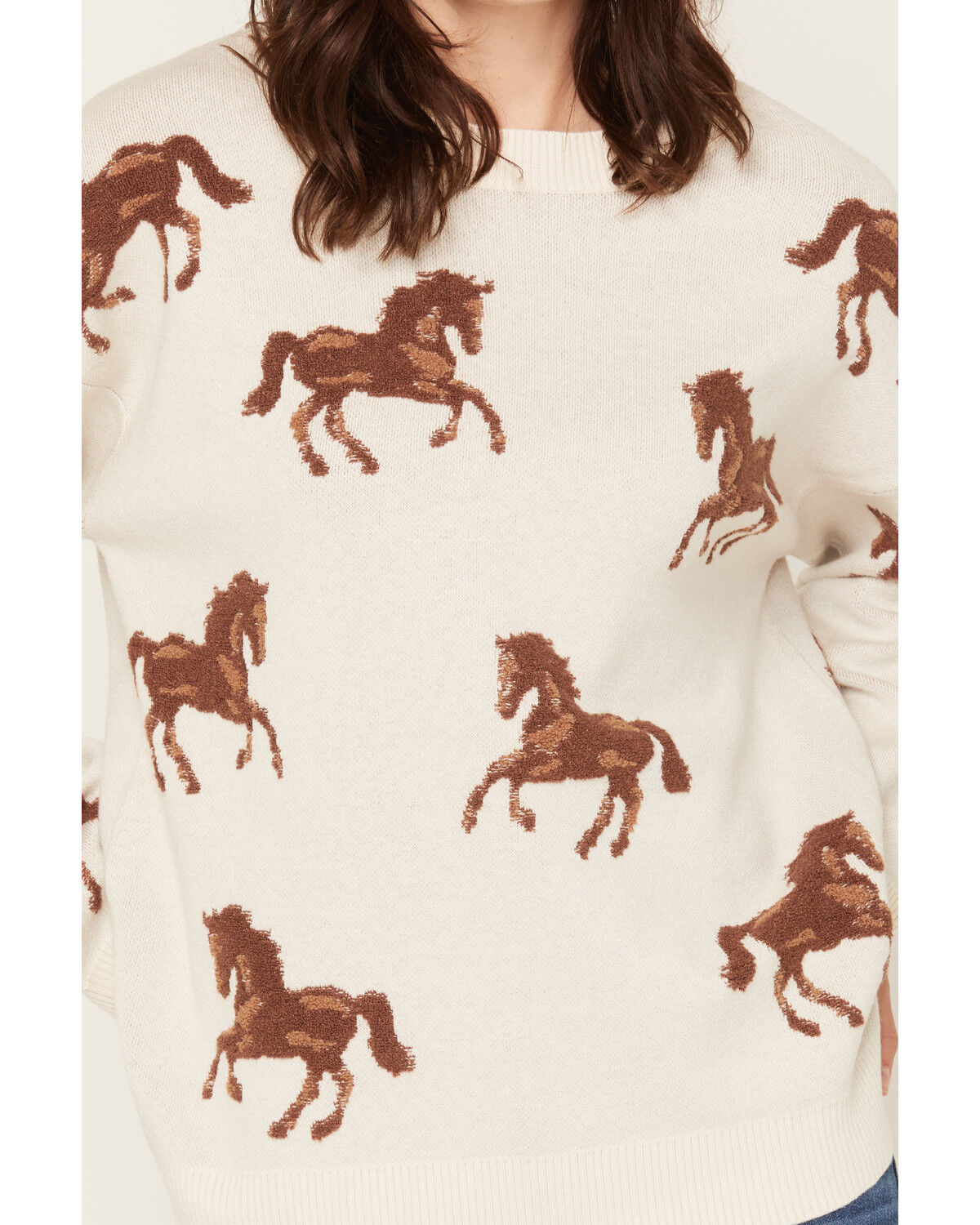 Image #3 - Originality Women's Horse Knit Tunic Sweater, Cream, hi-res