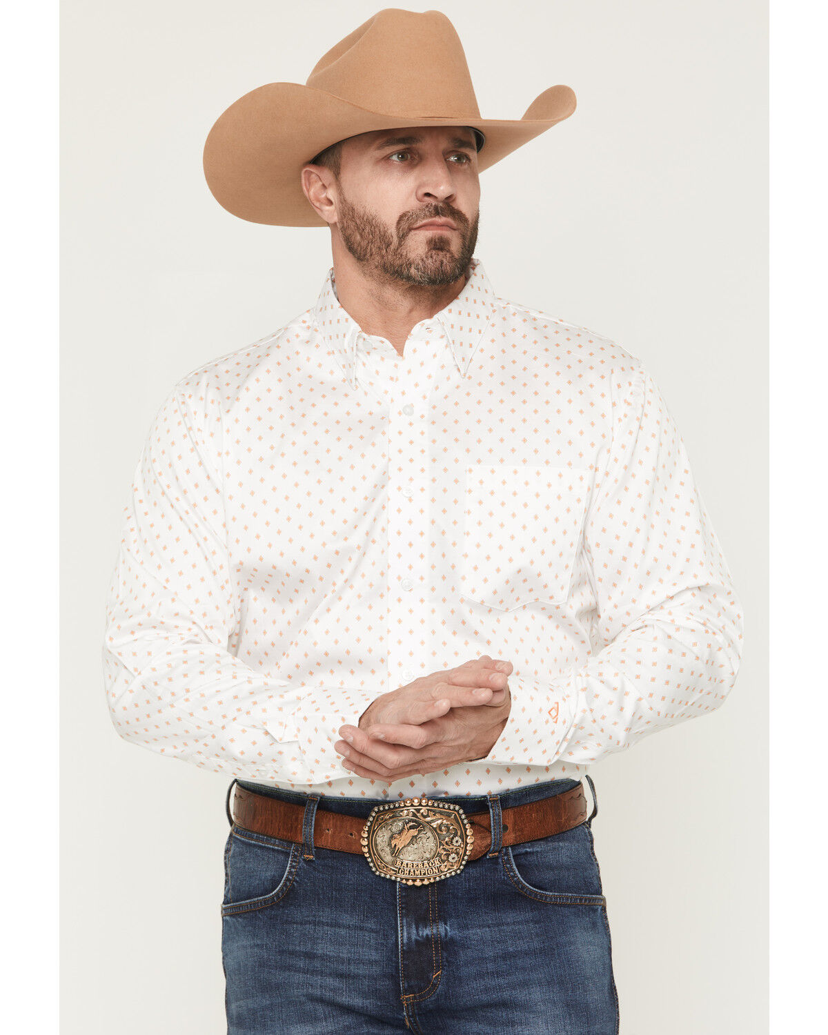 Image #1 - Wrangler X Cody Johnson Men's Medallion Print Long Sleeve Button-Down Western Shirt, White, hi-res