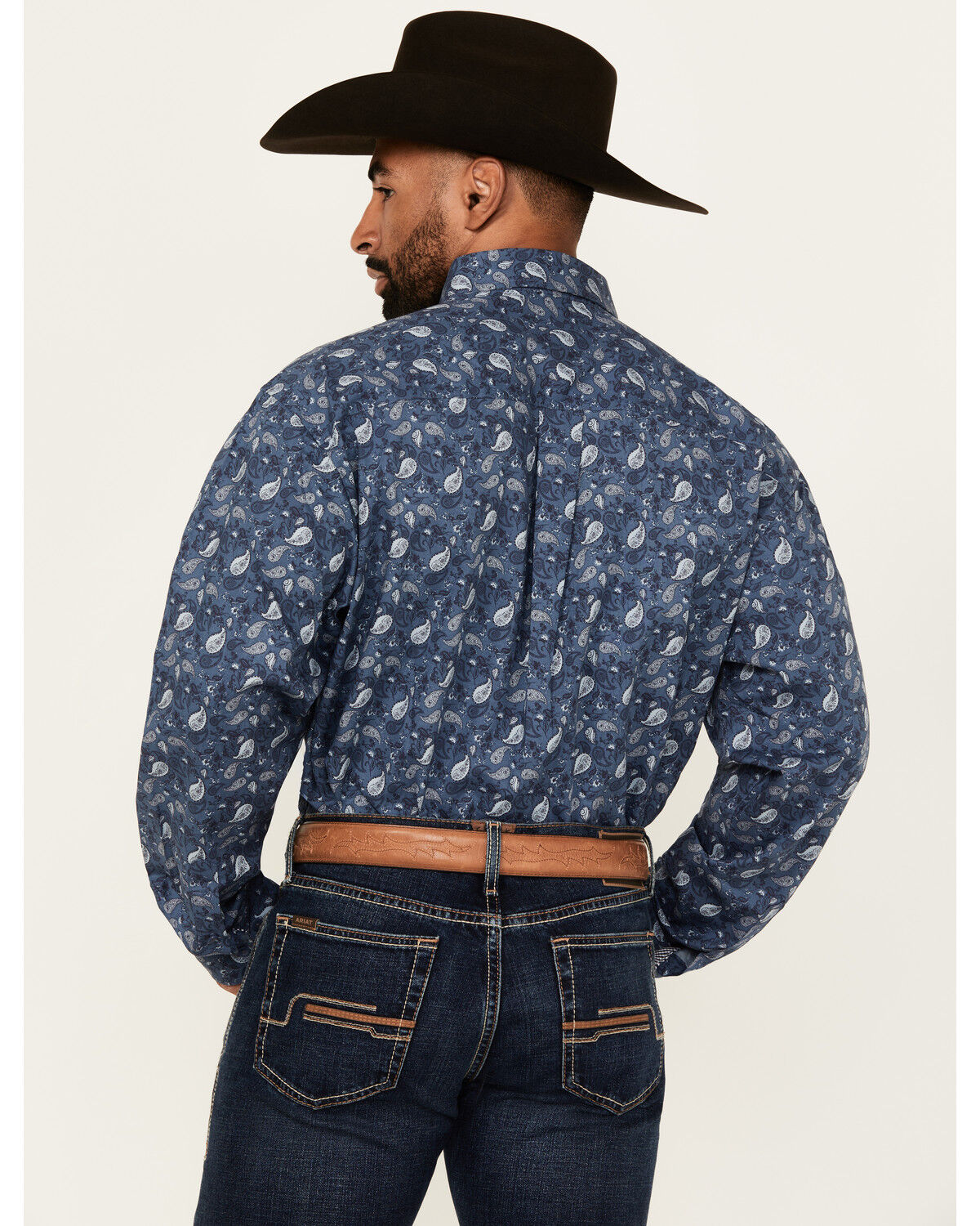 Image #4 - George Strait by Wrangler Men's Paisley Print Long Sleeve Button-Down Stretch Western Shirt - Tall, Navy, hi-res