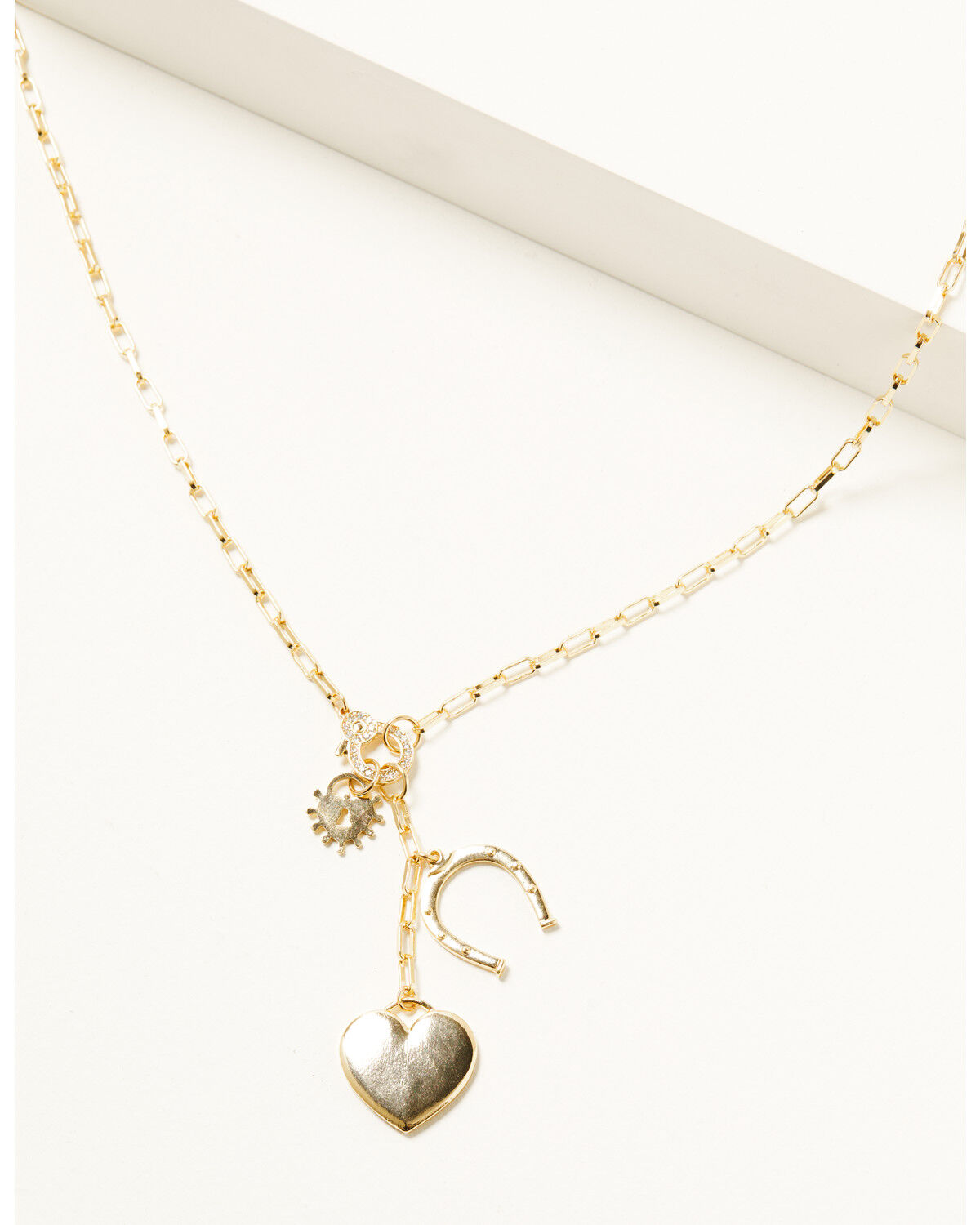 Shyanne Women's 14K Gold Heart Horseshoe Charm Lariat Necklace, Gold, hi-res
