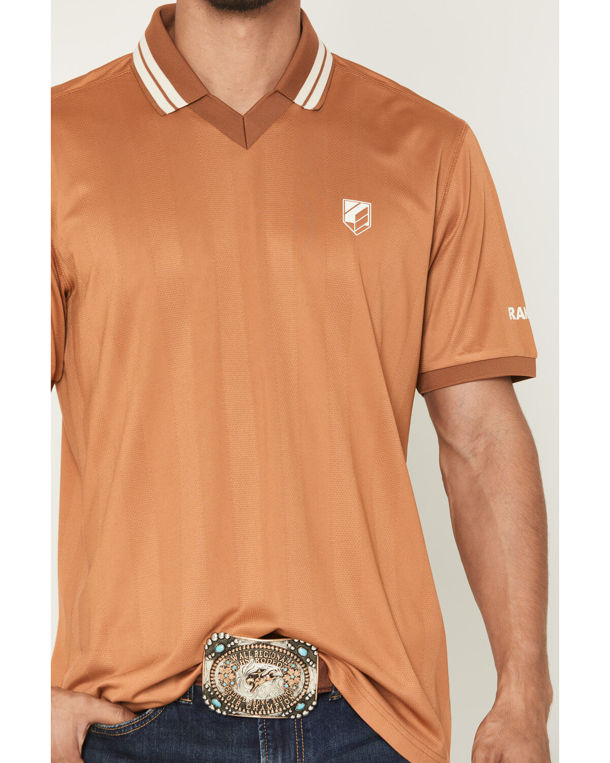 Image #3 - RANK 45&reg; Men's Hoss Jersey Short Sleeve V-Neck Stretch Polo Shirt, Sand, hi-res