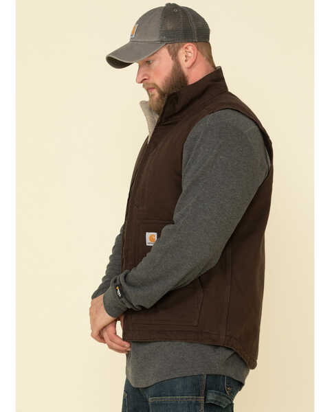 Image #2 - Carhartt Men's Dark Brown Washed Duck Sherpa Lined Mock Neck Loose Fit Work Vest , Dark Brown, hi-res