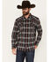 Image #1 - Moonshine Spirit&reg; Men's Lone Horn Plaid Print Long Sleeve Snap Western Shirt, Burgundy, hi-res