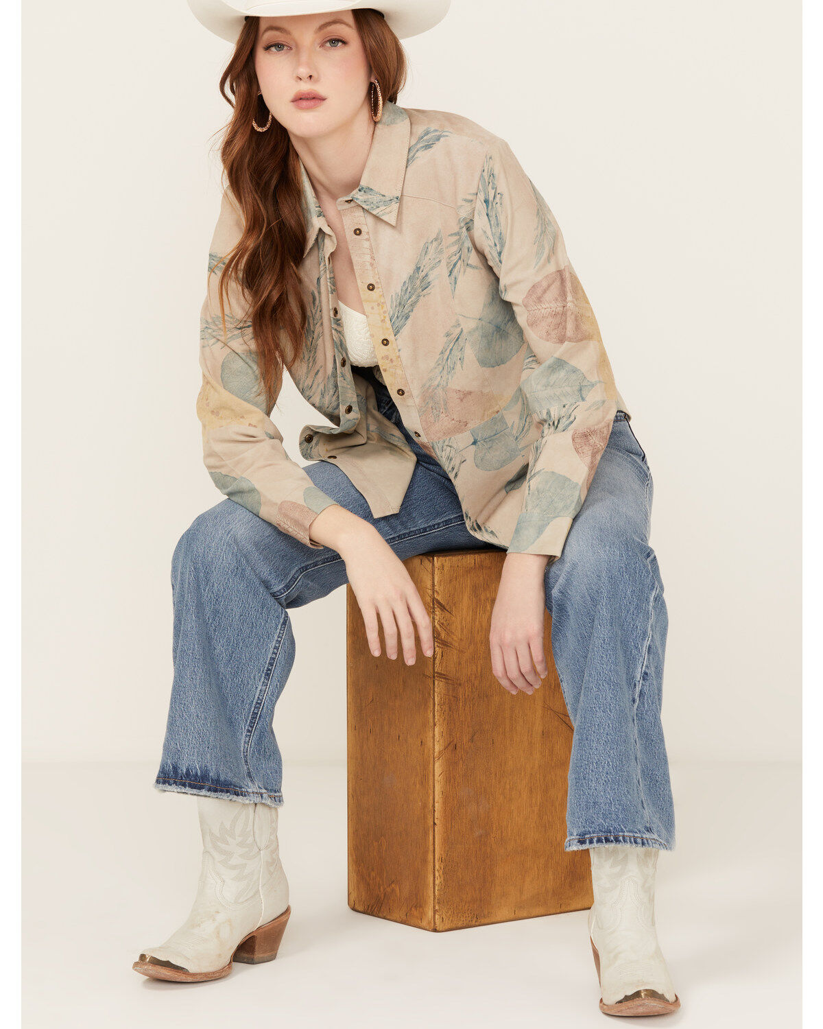 Image #1 - Cleo + Wolf Women's Aron Long Sleeve Printed Shirt, Oatmeal, hi-res