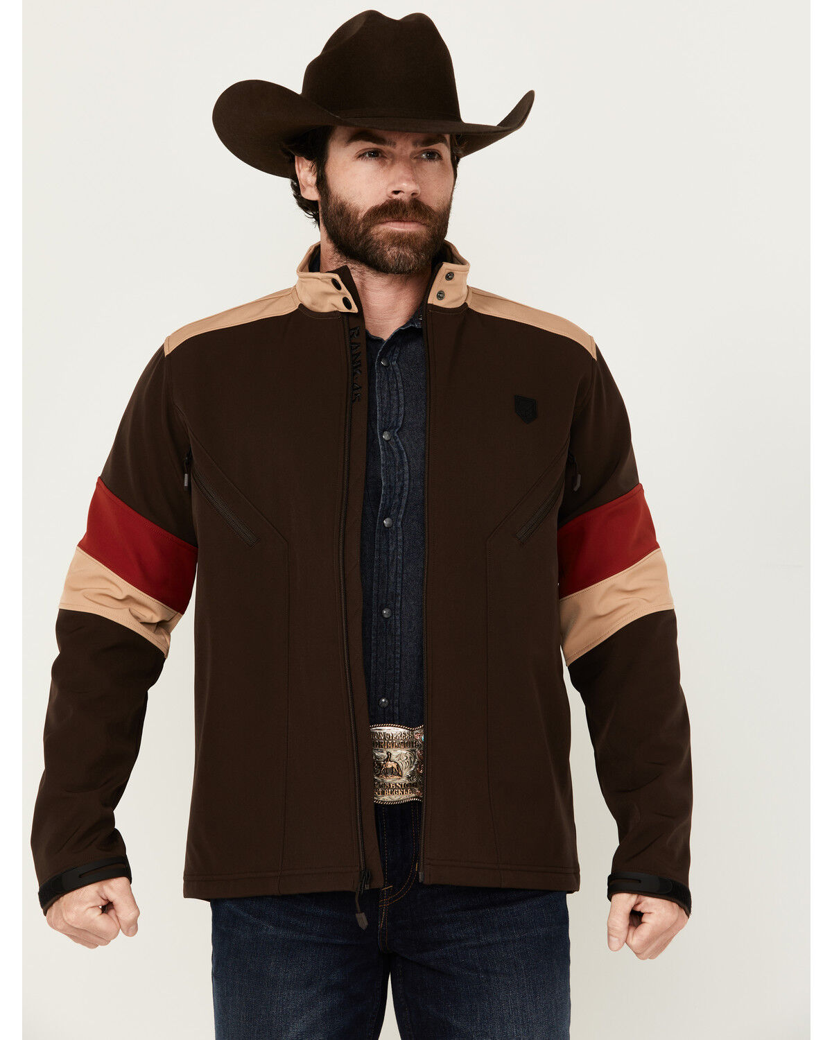 Image #1 - RANK 45&reg; Men's Chevron Moto Softshell Jacket, Coffee, hi-res