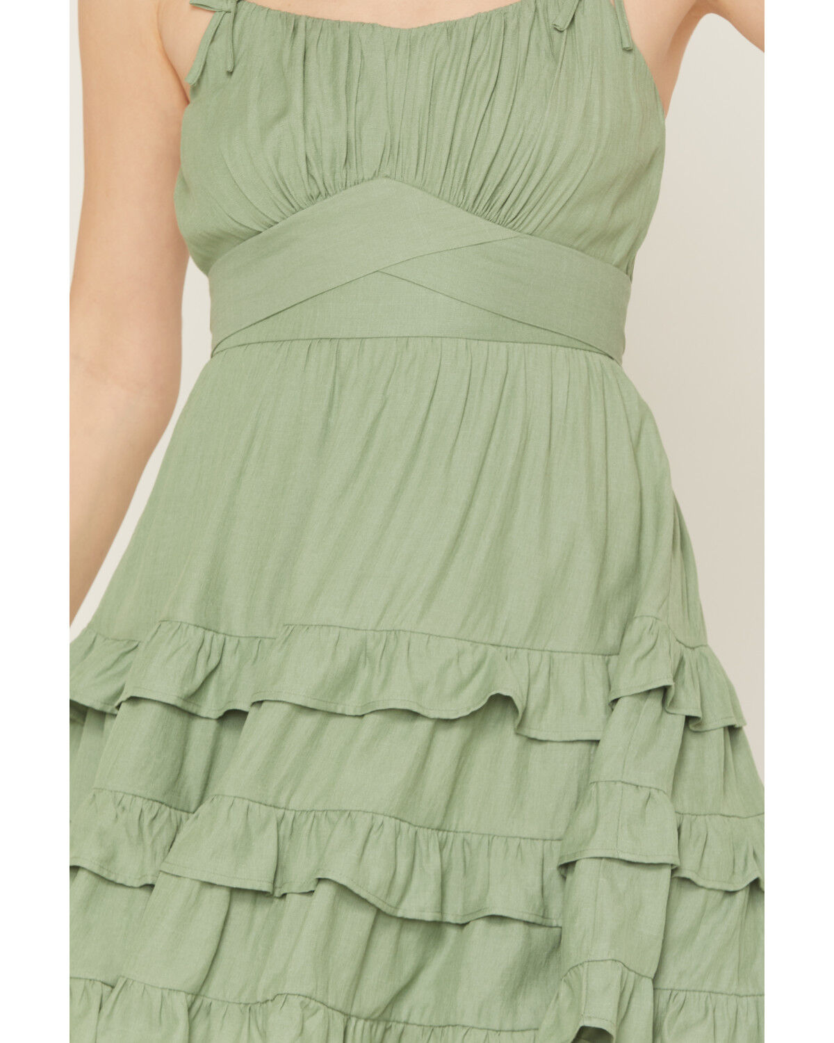 Image #3 - Ash & Violet Women's Sleeveless Tiered Ruffle Mini Dress, Sage, hi-res