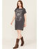 Image #1 - Cleo + Wolf Women's Coleson Short Sleeve Graphic Mini T-Shirt Dress , Charcoal, hi-res