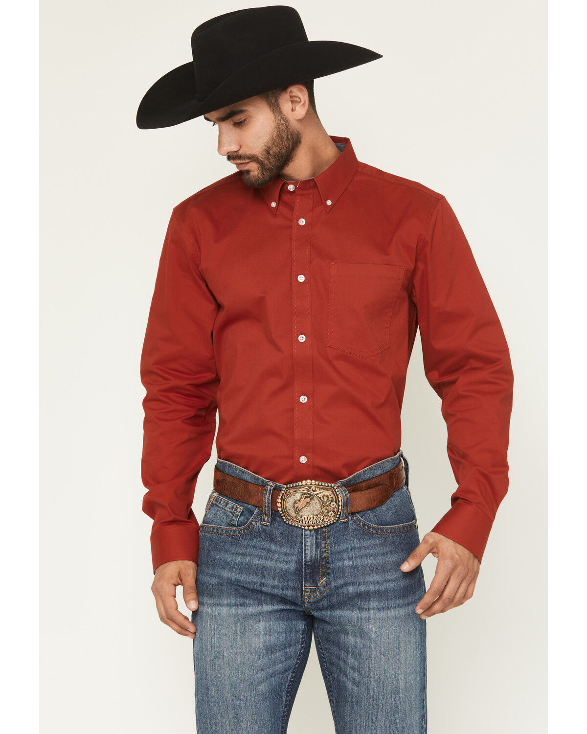 Image #1 - Cody James Men's Basic Twill Long Sleeve Button-Down Performance Western Shirt - Big, Red, hi-res