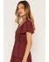 Image #2 - Wild Moss Women's Short Sleeve Lace Trim Tiered Mini Dress, Rose, hi-res