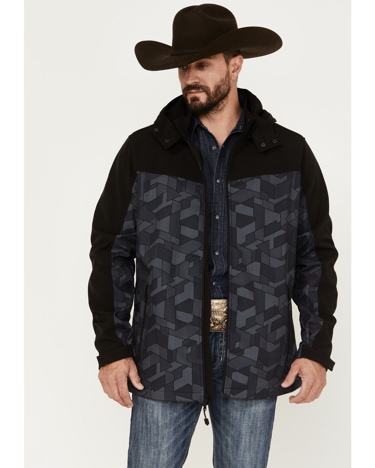 Image #1 - RANK 45&reg; Men's Barrier Hooded Softshell Jacket, Charcoal, hi-res