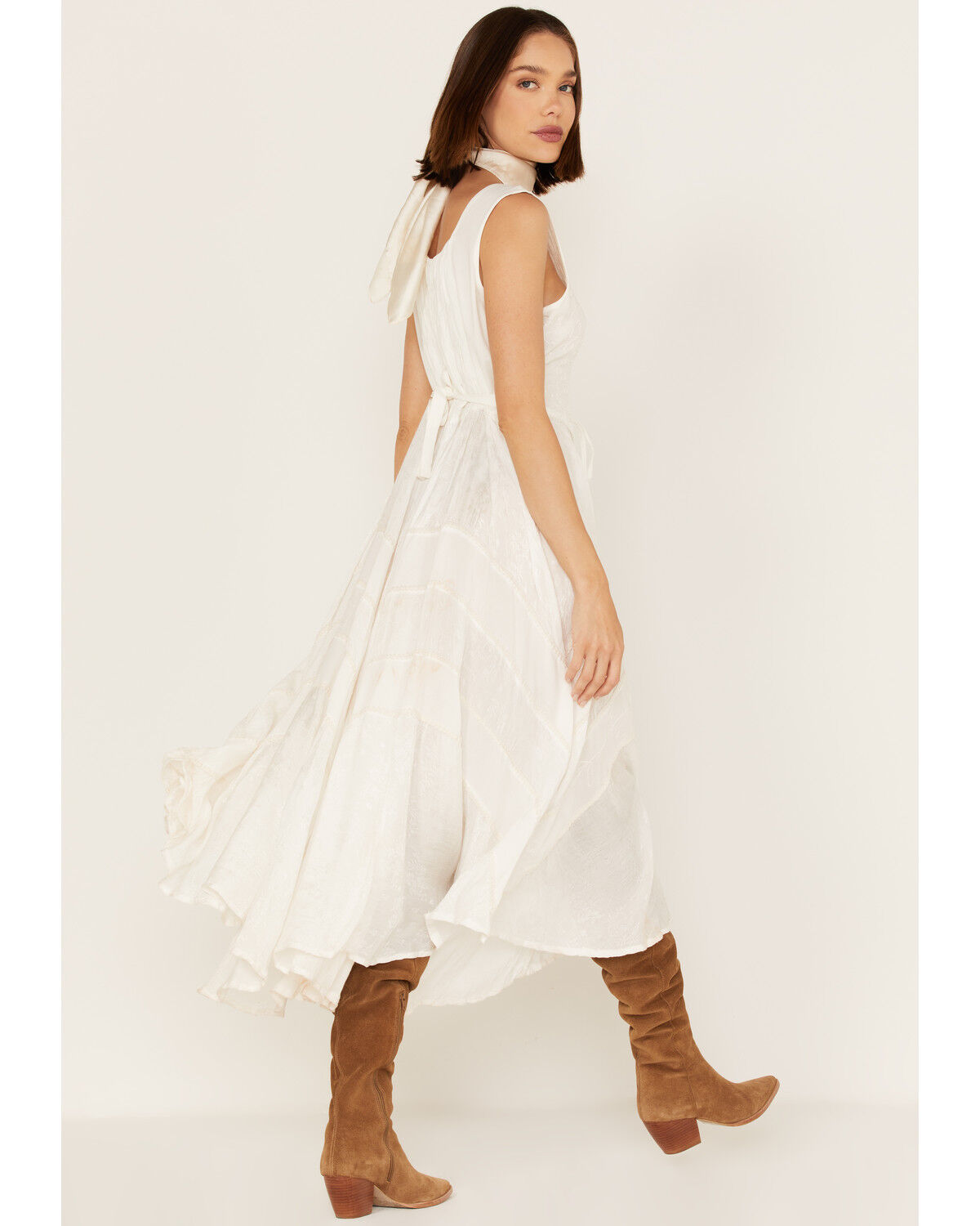 Image #5 - Scully Women's Lace-Up Jacquard Midi Dress, Ivory, hi-res