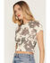 Image #2 - Youth in Revolt Women's Cowhide Print Studded Heart Short Sleeve Baby Tee, Brown, hi-res