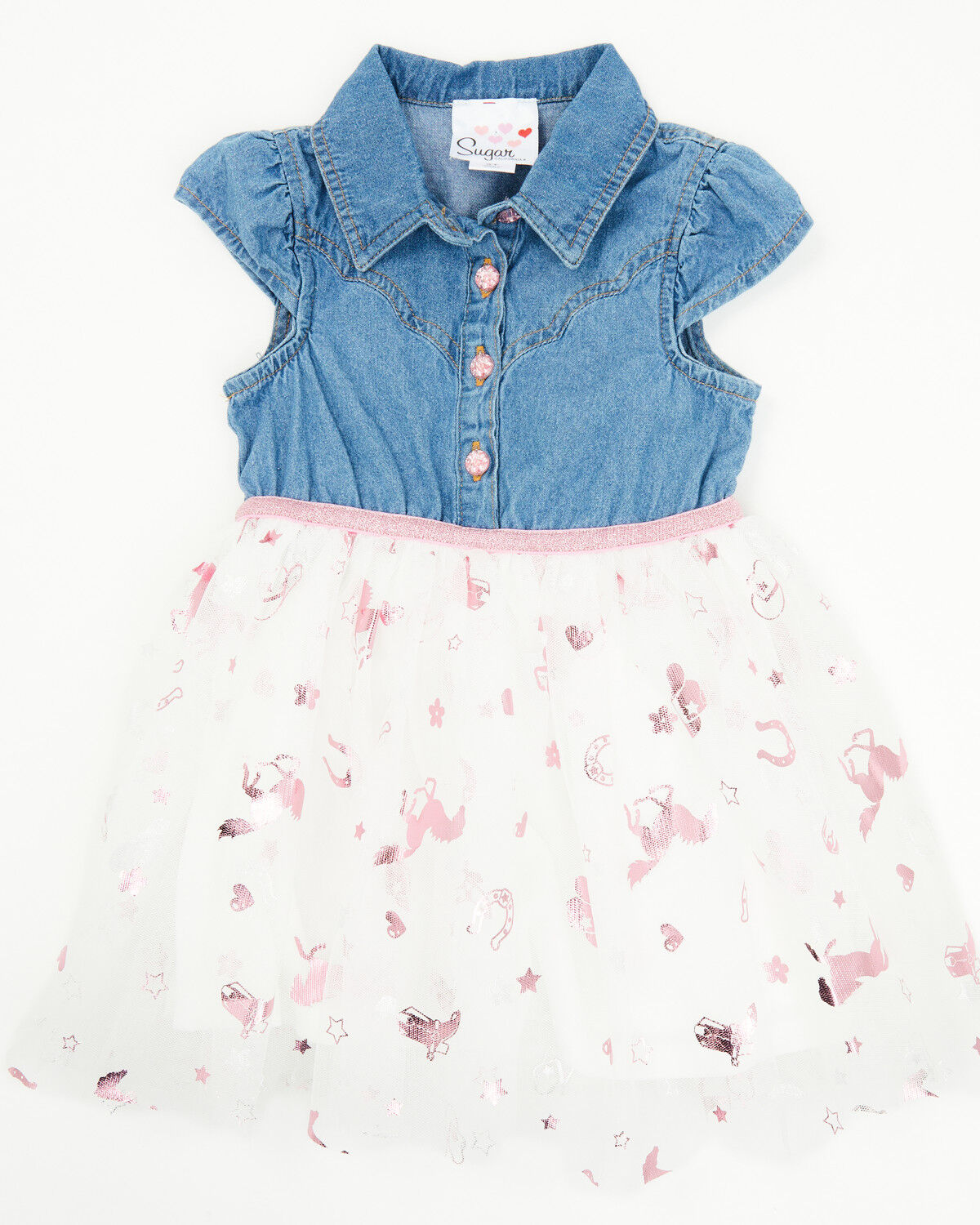 Sugar California Toddler Girls' Denim Short Sleeve Button-Down Tutu Dress, Blue, hi-res