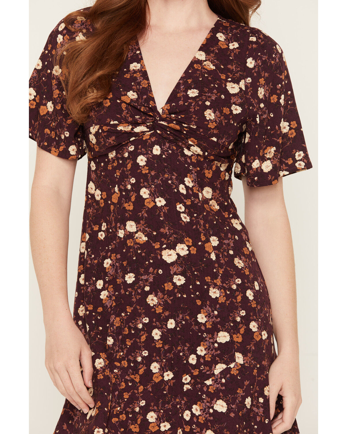 Image #3 - Idyllwind Women's Acklen Floral Print Short Sleeve Mini Dress, Wine, hi-res