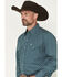 Image #2 - Ely Walker Men's Geo Print Long Sleeve Pearl Snap Western Shirt, Teal, hi-res