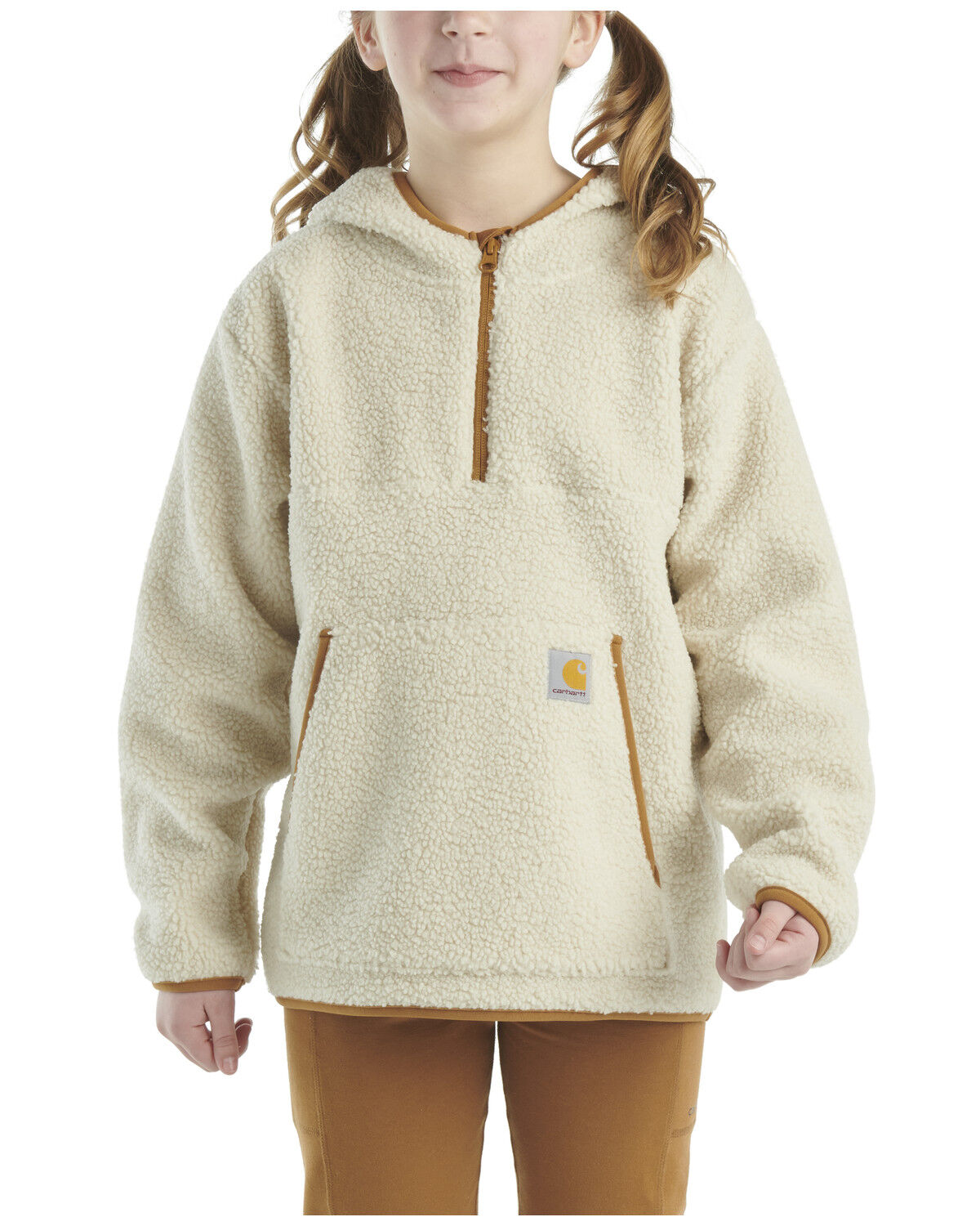 Image #1 - Carhartt Little Girls' Sherpa 1/4 Zip-Up Hoodie, Cream, hi-res