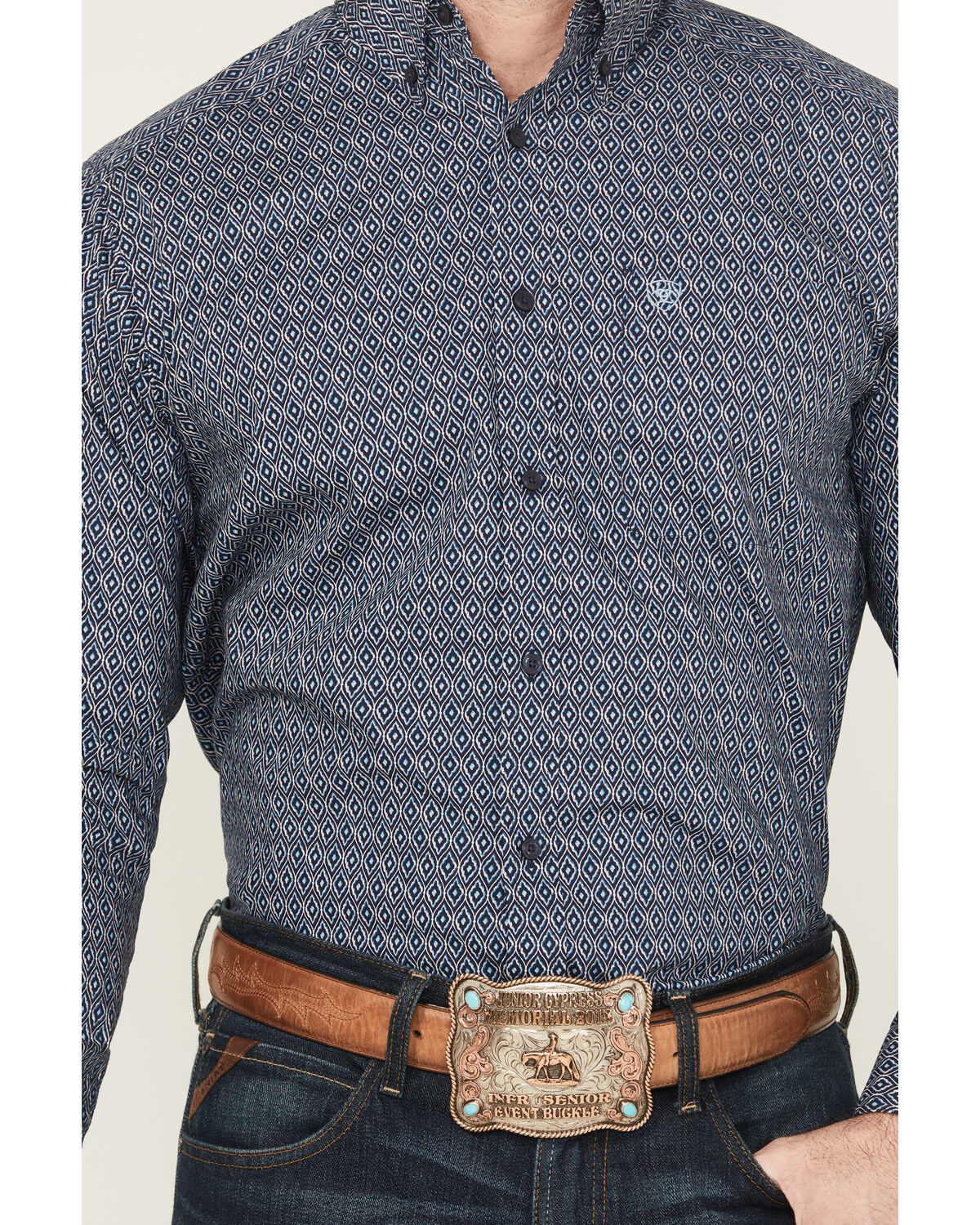 Image #3 - Ariat Men's Colson Geo Print Long Sleeve Button-Down Western Shirt - Tall, Navy, hi-res