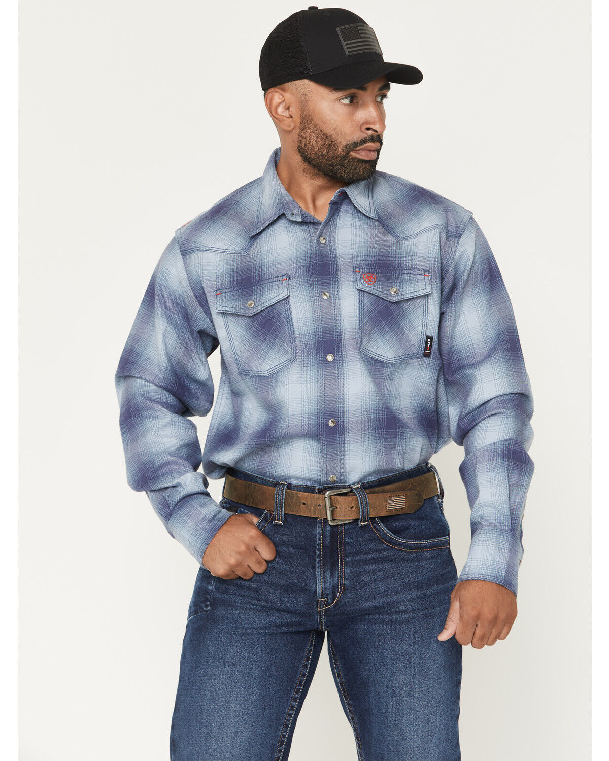 Image #1 - Ariat Men's FR Ryan Plaid Print Long Sleeve Snap Western Work Shirt, Brown, hi-res