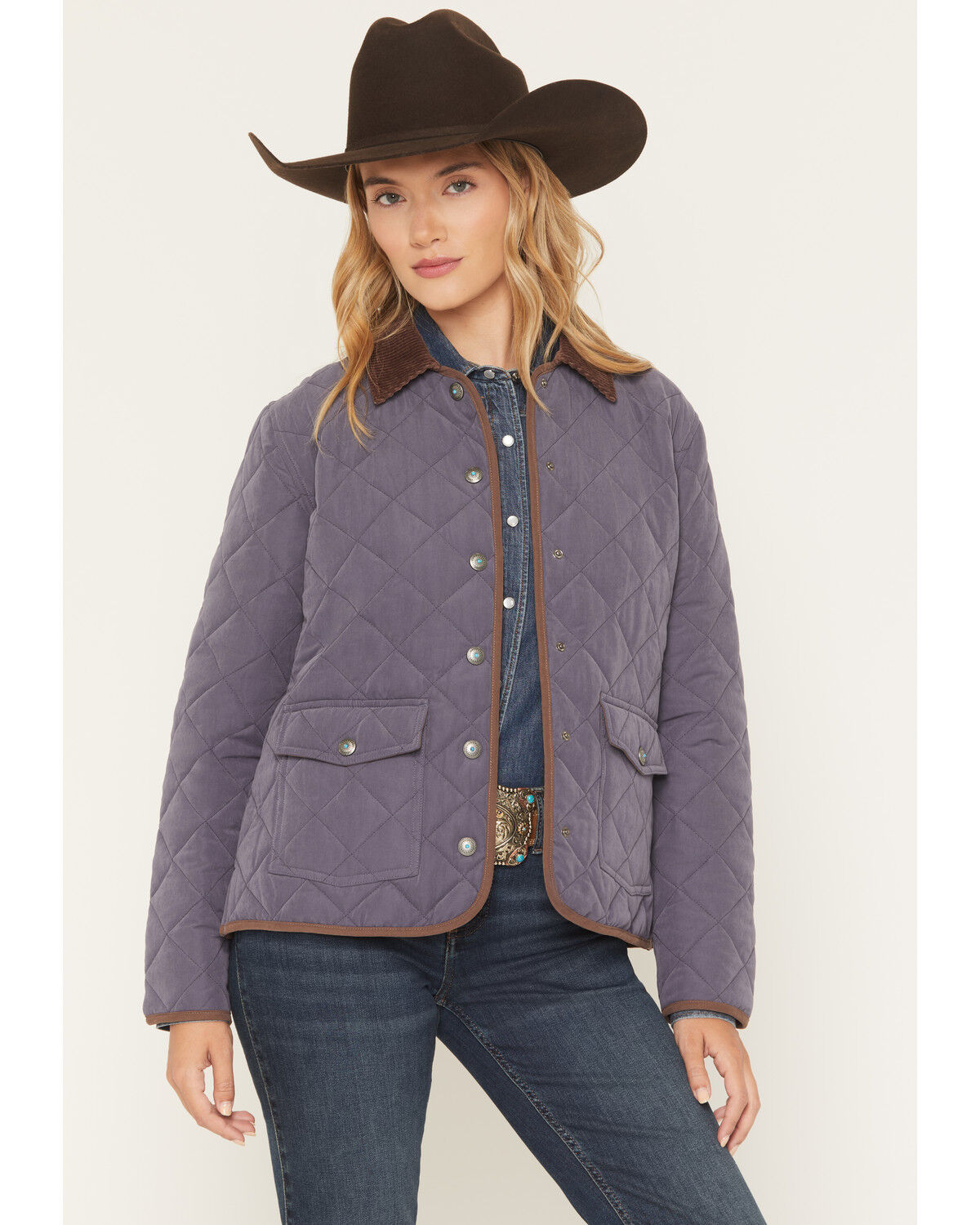 Image #1 - Shyanne Women's Solid Quilted Concho Snap Jacket, Violet, hi-res