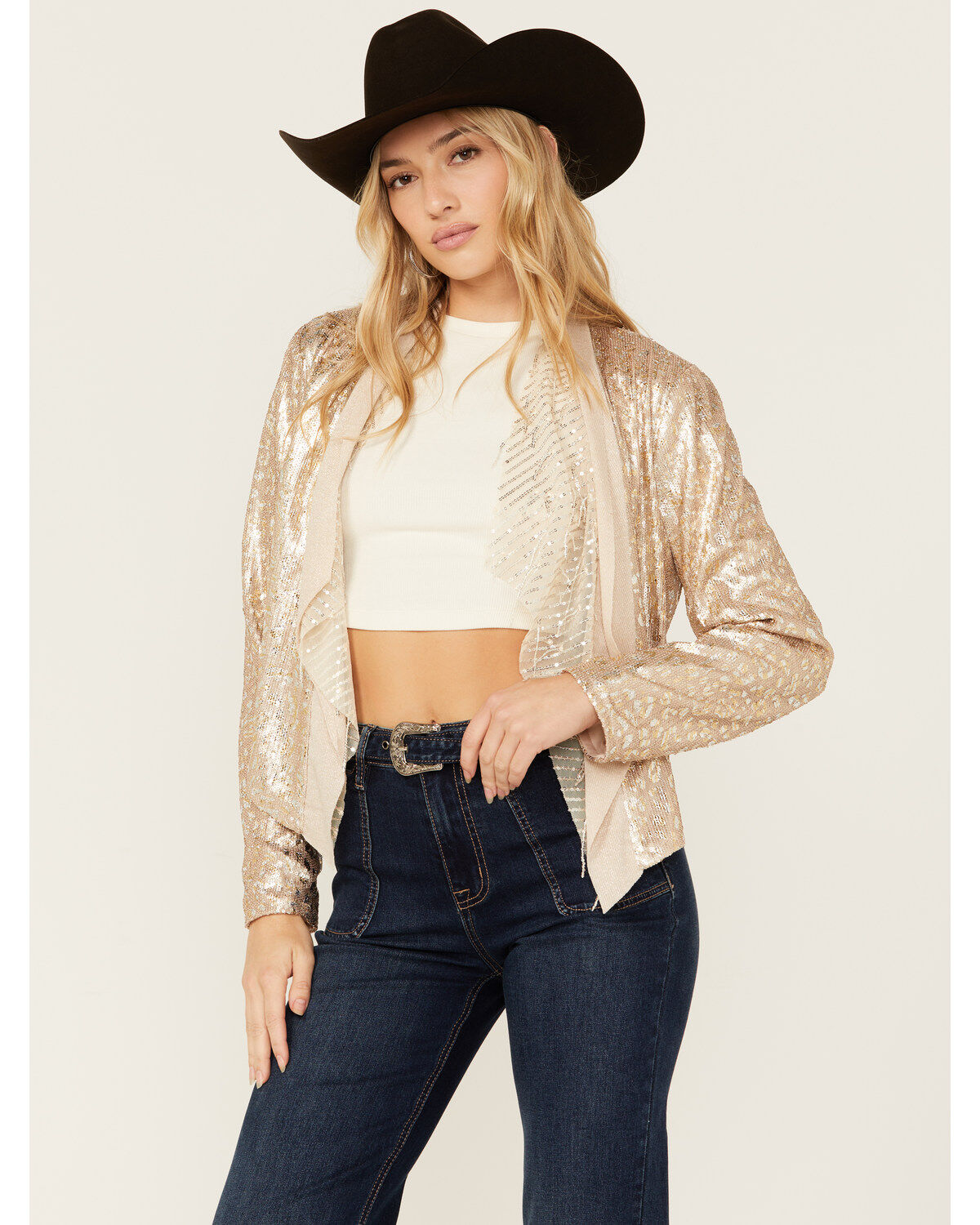 Image #1 - Miss Me Women's Sequins Cascade Front Jacket, Rose, hi-res
