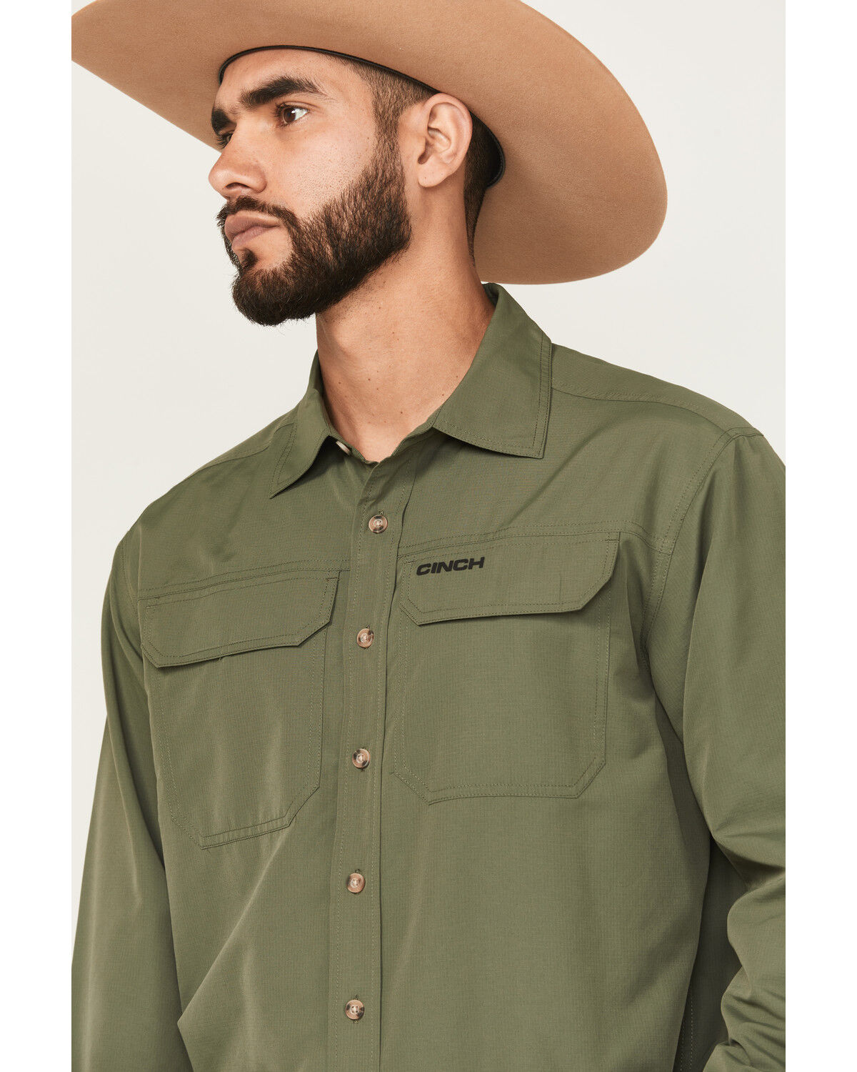 Image #2 - Cinch Men's Solid Arenaflex Long Sleeve Button-Down Performance Stretch Western Shirt, Green, hi-res