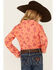 Image #4 - Wrangler Girls' Conversation Print Long Sleeve Pearl Snap Western Shirt , Orange, hi-res