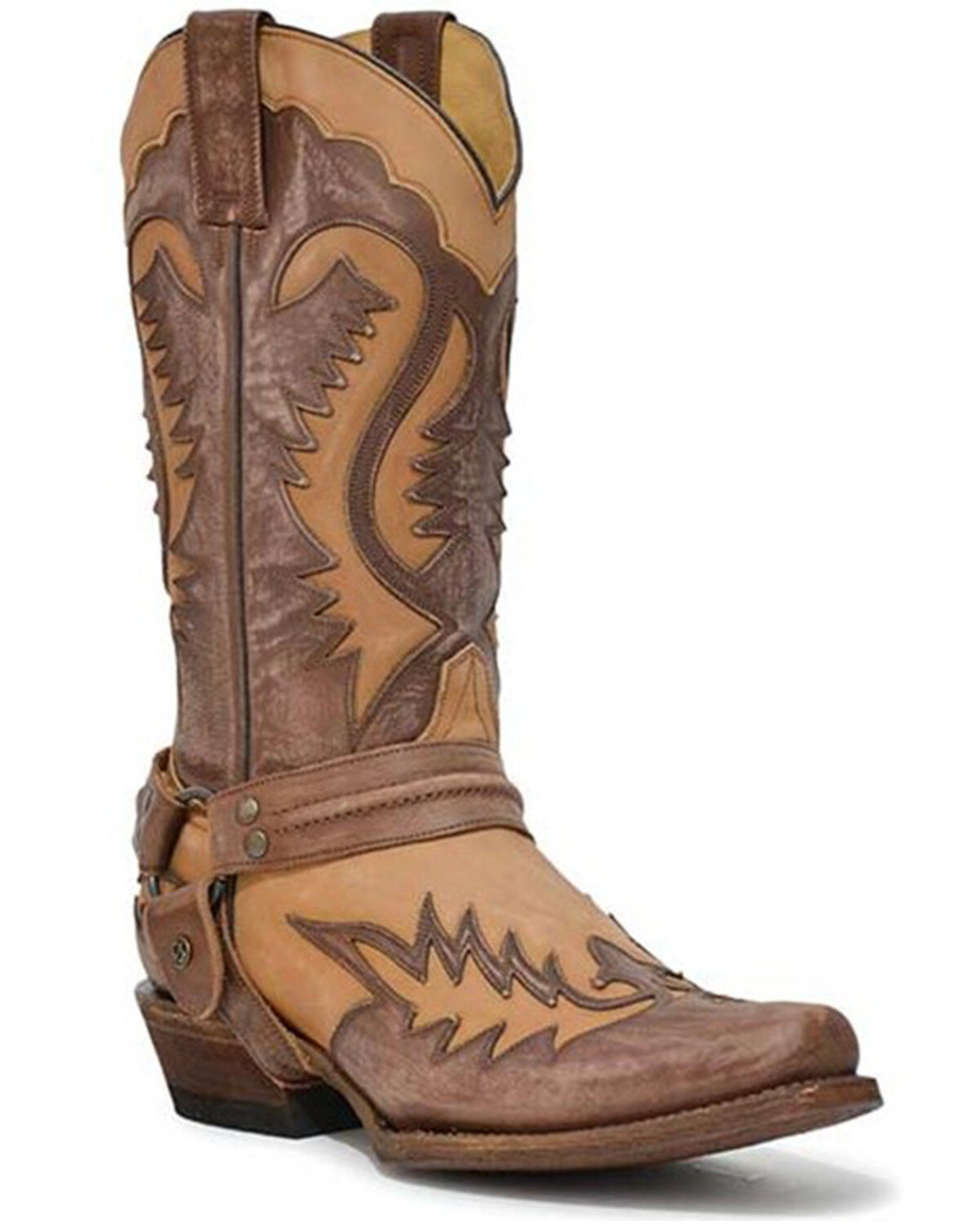 Stetson Men's Outlaw Washed Overlay Vamp Western Boots - Snip Toe, Tan, hi-res