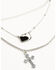 Image #3 - Shyanne Women's Layered Cow Print and Cross Pendant Necklace , Silver, hi-res