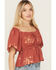 Image #2 - Wild Moss Women's Floral Embroidered Short Sleeve Peplum Top, , hi-res