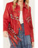 Image #3 - Cripple Creek Women's Leather Beaded Fringe Jacket, Red, hi-res