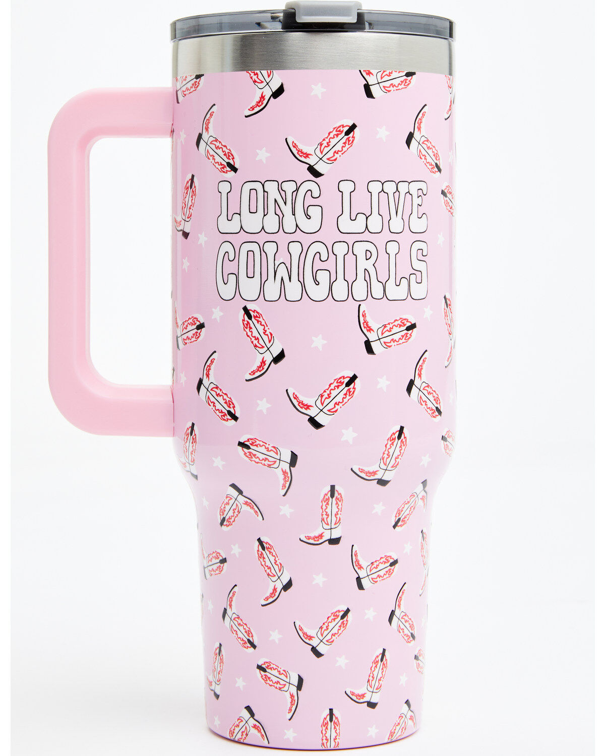 Boot Barn 40oz Long Live Cowgirls Tumbler With Handle, Pink, hi-res