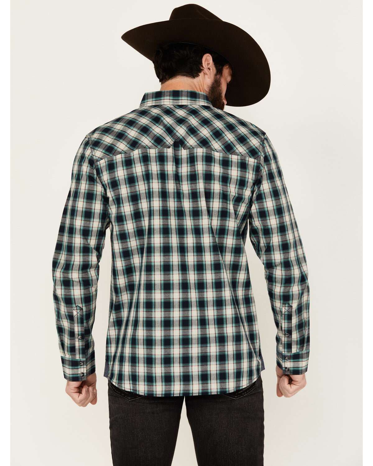 Image #4 - Moonshine Spirit&reg; Men's Autograph Plaid Print Long Sleeve Snap Western Shirt, Navy, hi-res