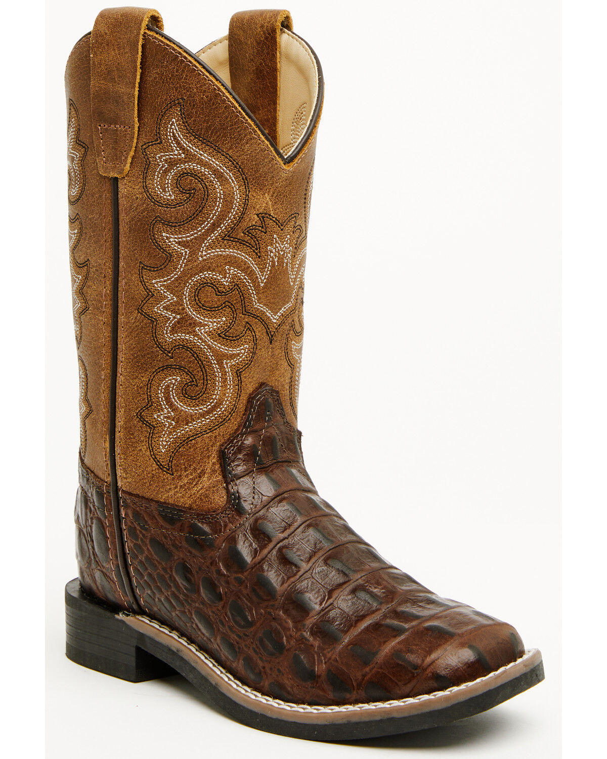 Cody James Boys' Dale Crocodile Print Western Boots - Broad Square Toe, Chocolate, hi-res