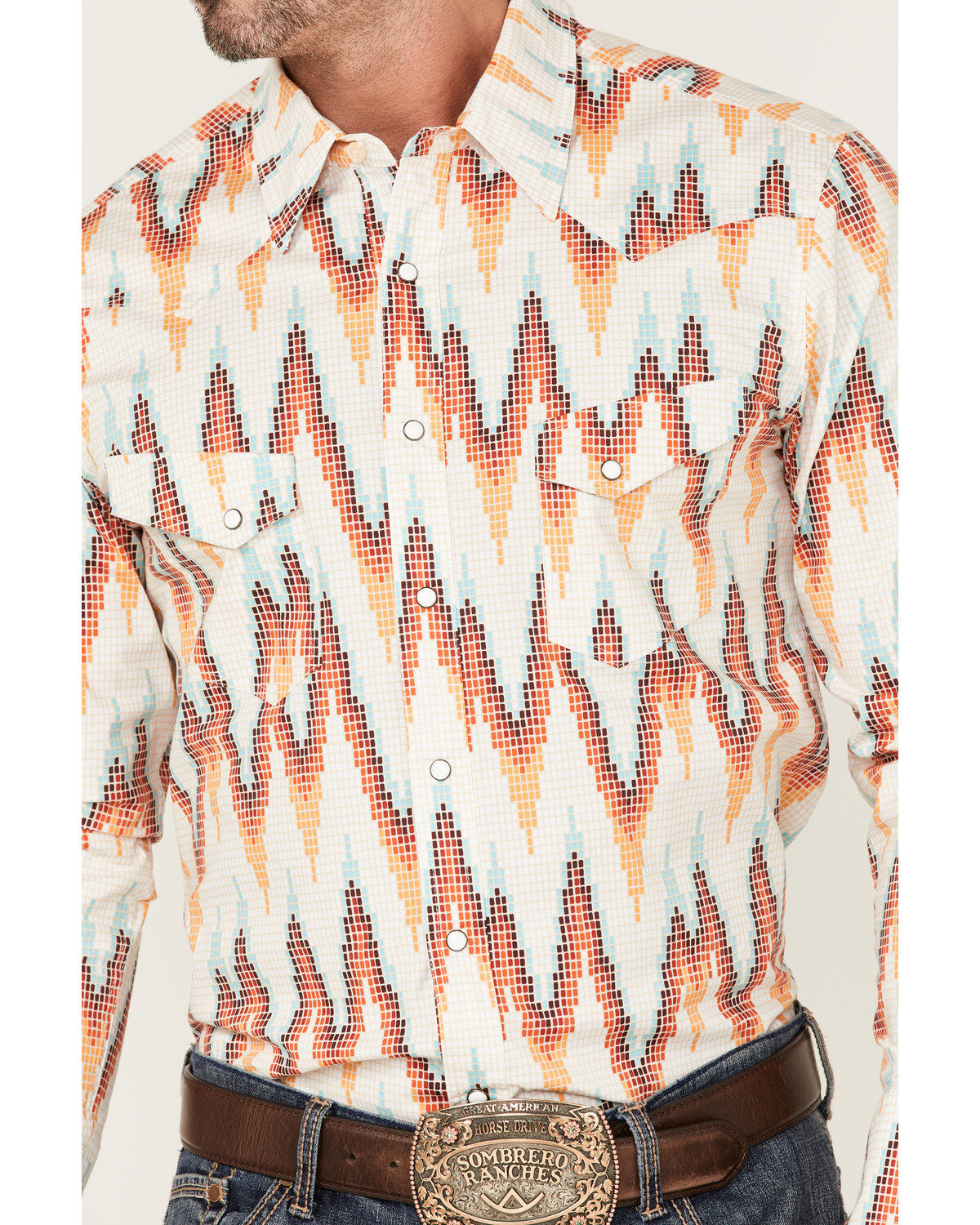 Image #3 - Dale Brisby Men's All-Over Digtal Print Long Sleeve Snap Western Shirt, Natural, hi-res
