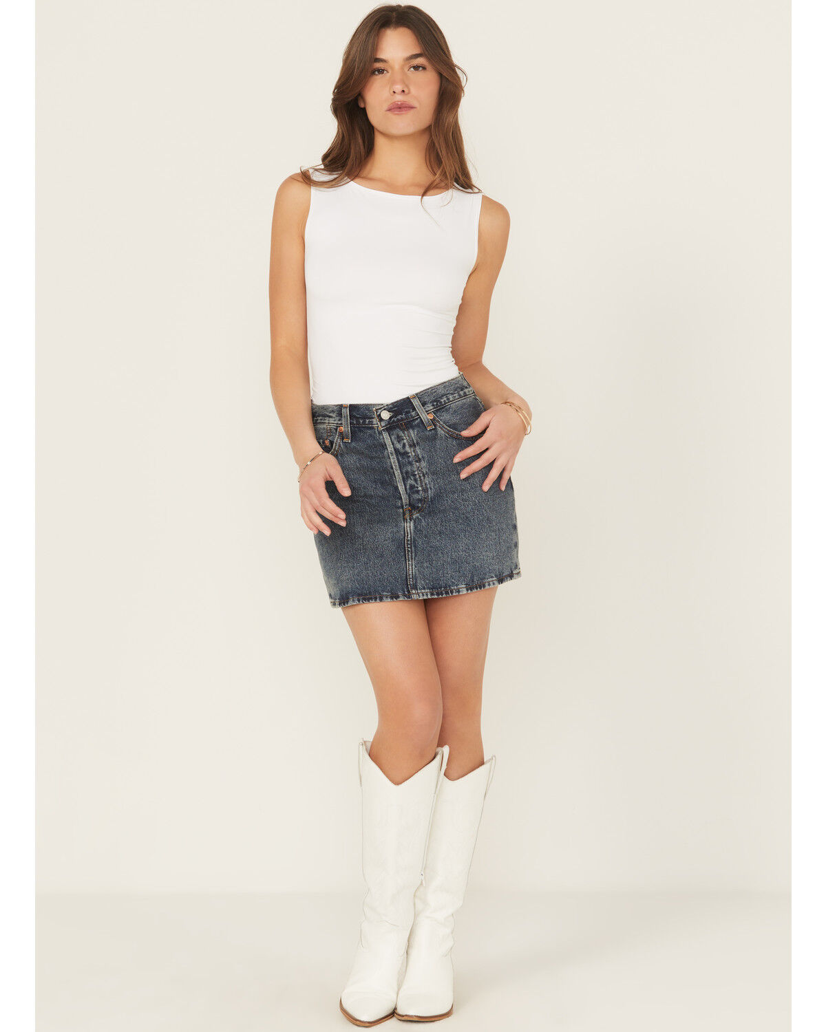 Levi's Women's Medium Wash Denim Mini Skirt, Blue, hi-res