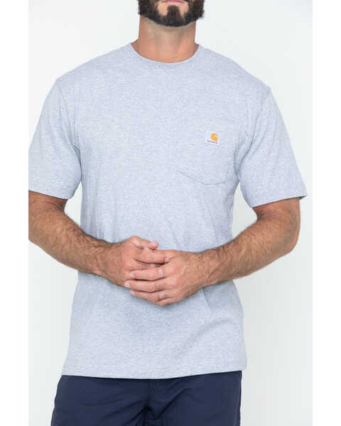 Image #2 - Carhartt Men's Loose Fit Heavyweight Logo Pocket Work T-Shirt - Big & Tall, Hthr Grey, hi-res