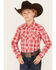 Image #1 - Wrangler Retro Boys' Plaid Print Long Sleeve Snap Shirt, Red, hi-res