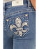 Image #4 - Miss Me Girls' Medium Wash Fleur de Lis Pocket Flare Stretch Denim Jeans , Blue, hi-res