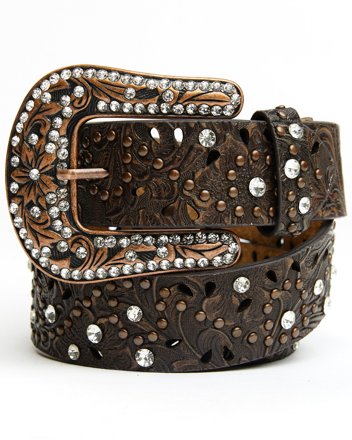 Shyanne Women's Brown Floral Embossed Western Belt, Brown, hi-res