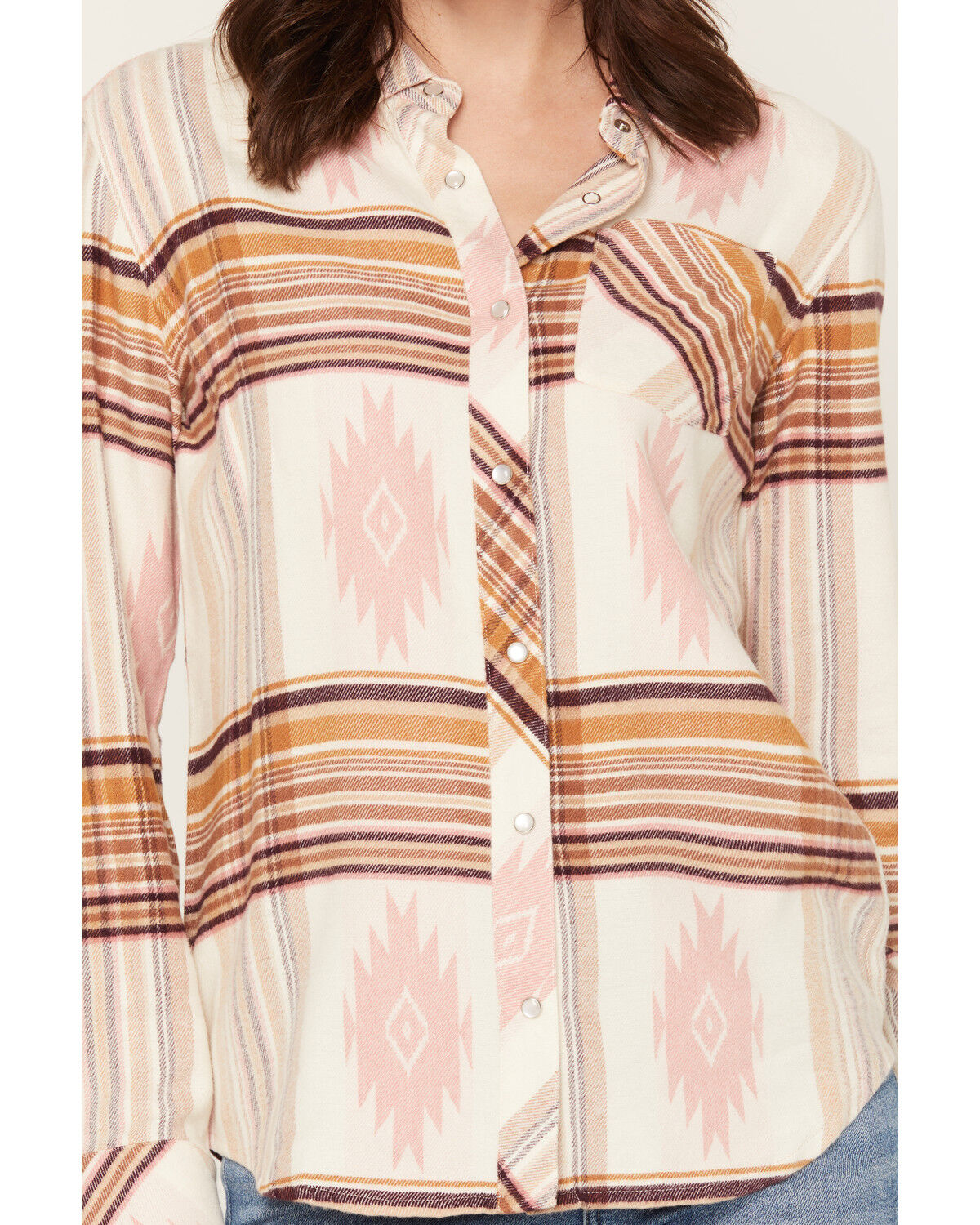 Image #3 - Idyllwind Women's Mayfair Southwestern Plaid Print Long Sleeve Pearl Snap Flannel Shirt, Wine, hi-res
