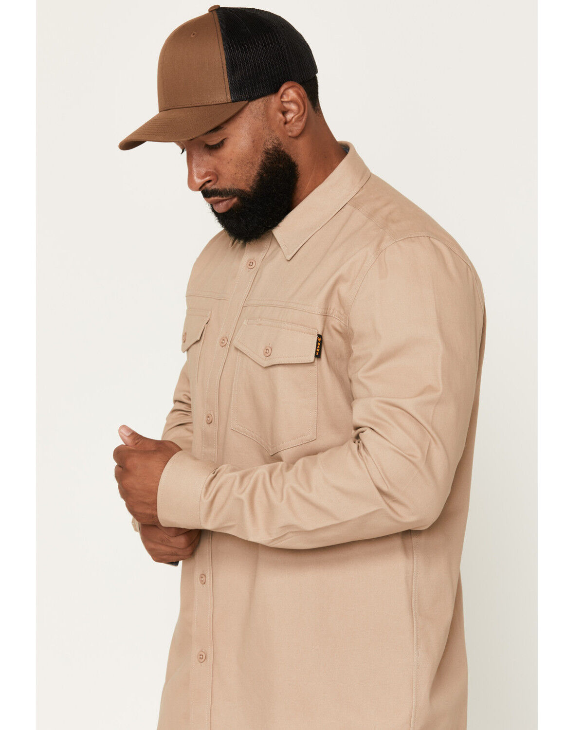 Image #2 - Hawx Men's Solid Long Sleeve Button-Down Work Shirt - Tall, Khaki, hi-res