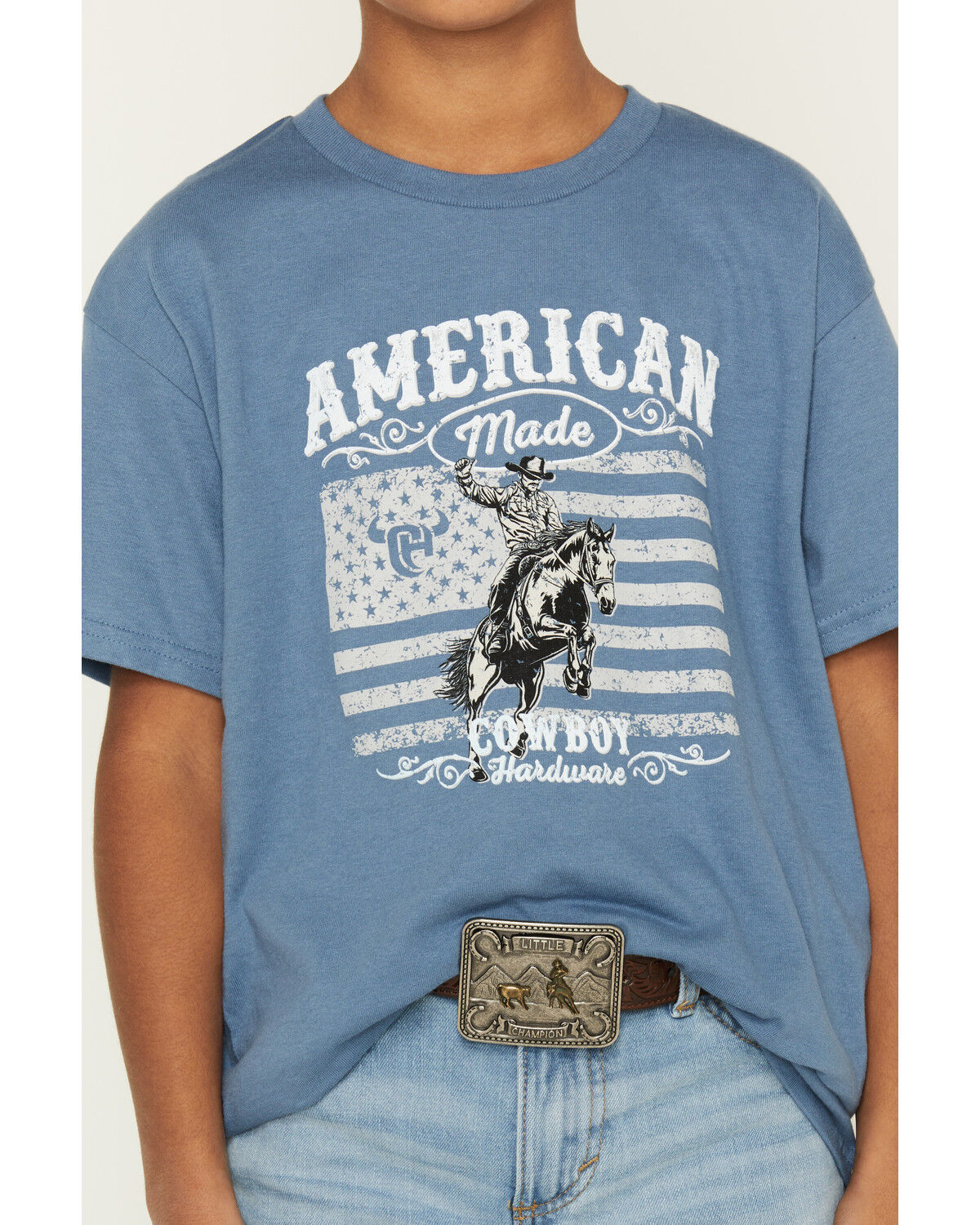 Image #3 - Cowboy Hardware Boys' American Made Short Sleeve Graphic T-Shirt, Blue, hi-res