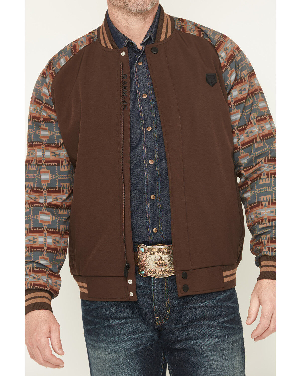 Image #3 - RANK 45&reg; Men's Calgary Southwestern Colorblock Varsity Softshell Jacket, Brown, hi-res