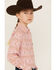 Image #2 - Panhandle Girls' Southwestern Print Long Sleeve Pearl Snap Western Shirt , Pink, hi-res