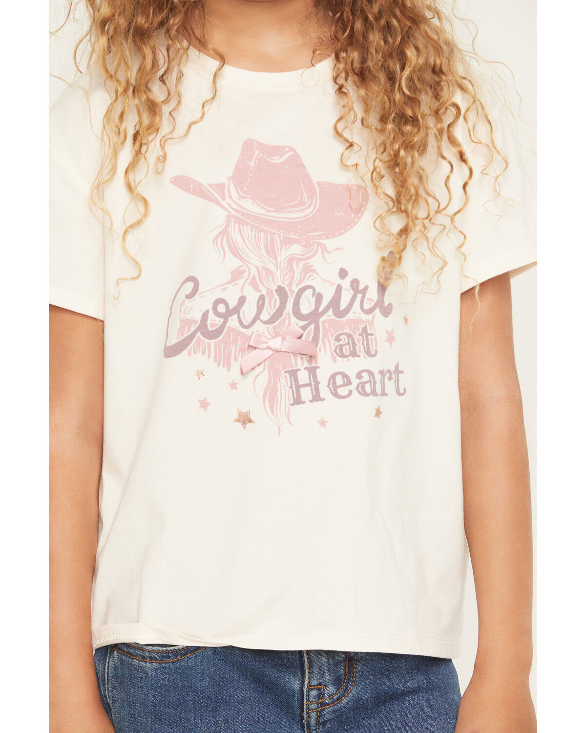 Image #3 - Shyanne Girls' Cowgirl at Heart Short Sleeve Graphic Tee, Off White, hi-res