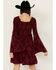 Image #4 - Wild Moss Women's Floral Smocked Tiered Long Sleeve Mini Dress, Wine, hi-res