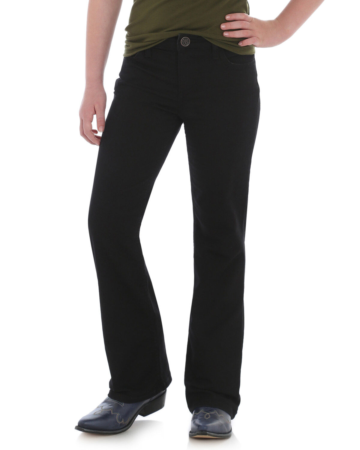 Wrangler Girls' Stitch Pocket Bootcut Jeans, Black, hi-res