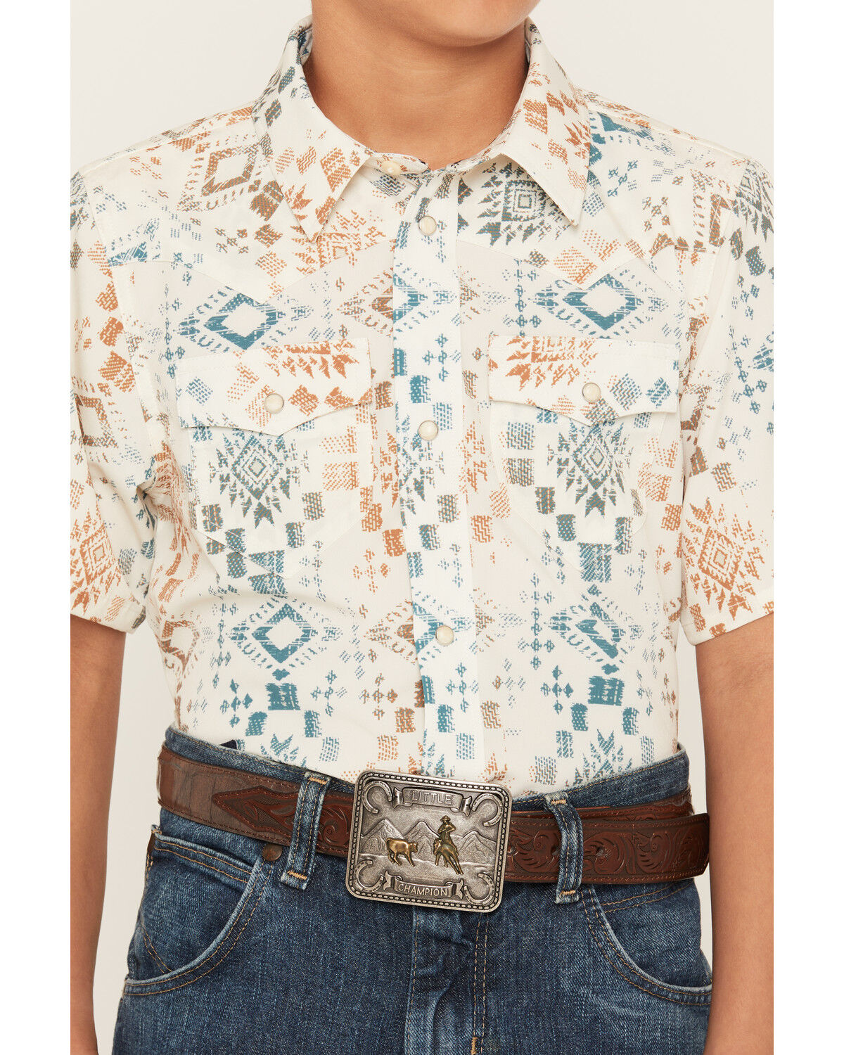 Image #3 - RANK 45&reg; Boys' Everglades 2.0 Southwestern Print Short Sleeve Snap Stretch Western Shirt, Ivory, hi-res