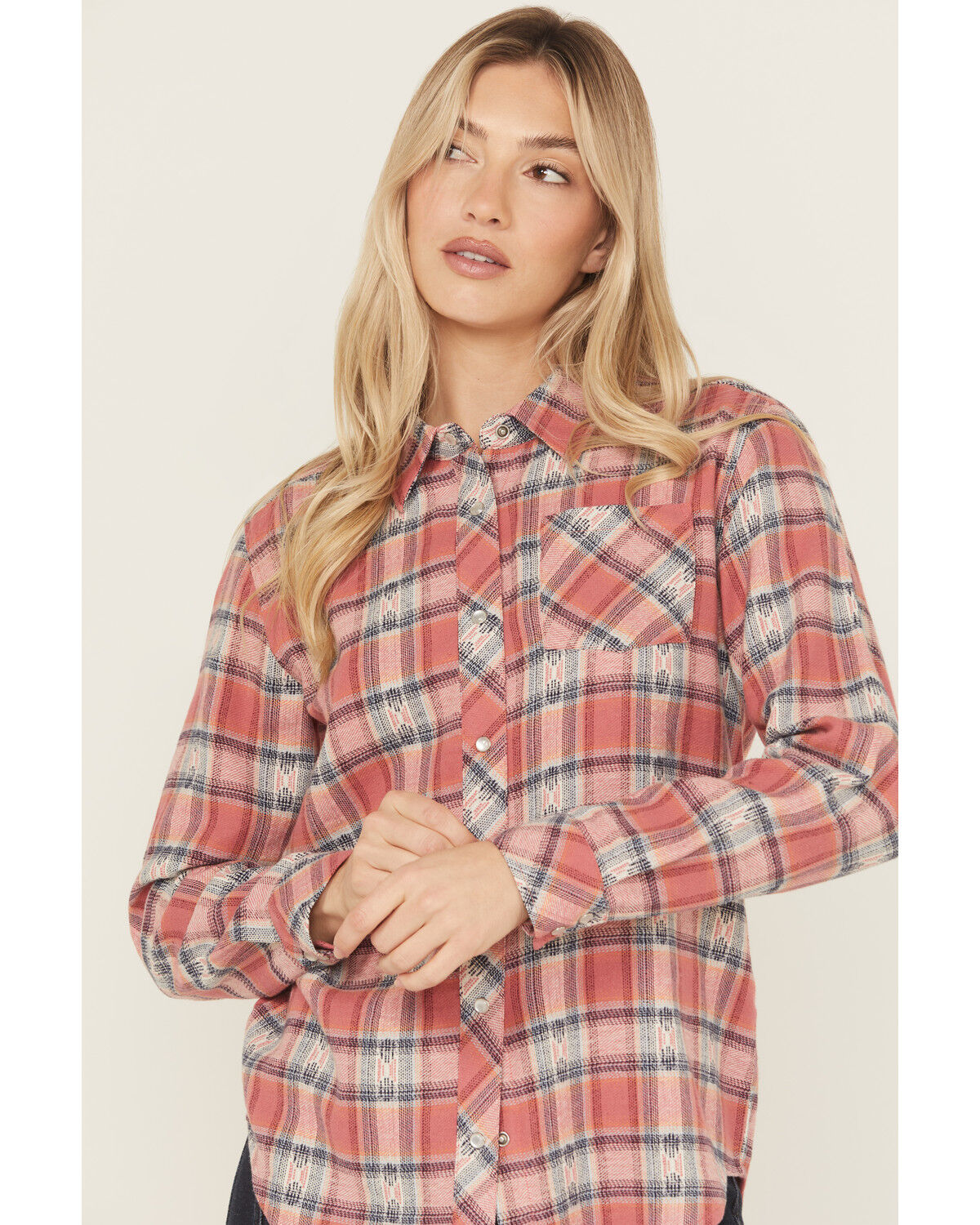 Image #4 - Idyllwind Women's Savoy Plaid Print Long Sleeve Pearl Snap Flannel Shirt, Rose, hi-res